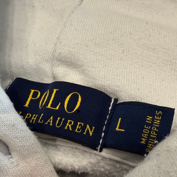 Polo Ralph Lauren White Hoodie Green Big Pony Logo Mens Large - Picture 2 of 8